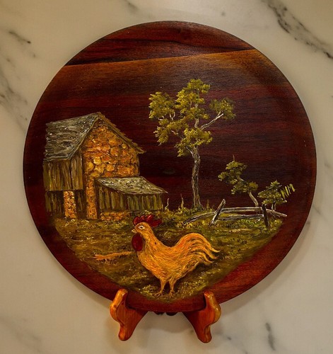 Vtg hand painted rooster - hand, stone