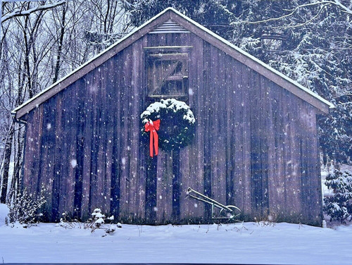 Winter barn snow scene canvas - winter,